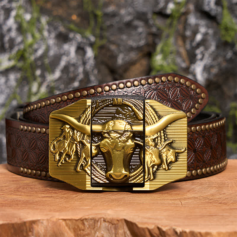 Men's DIY Golden Domineering Bull Leather Belt with Hidden Lighter - Image 8