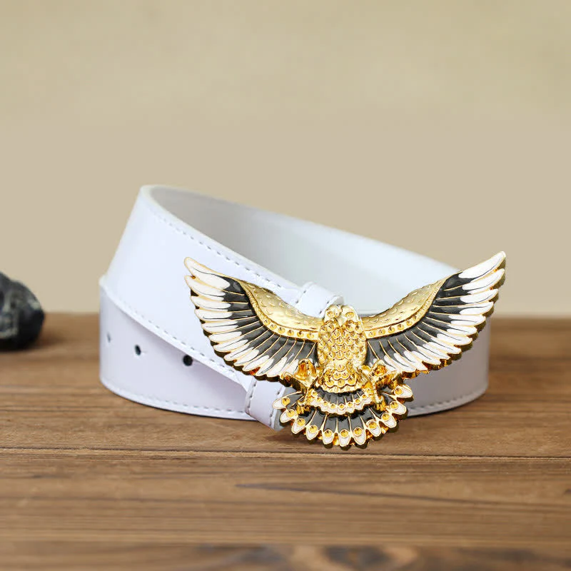 Men's DIY Golden Eagle Spread Wings Buckle Leather Belt - Image 7