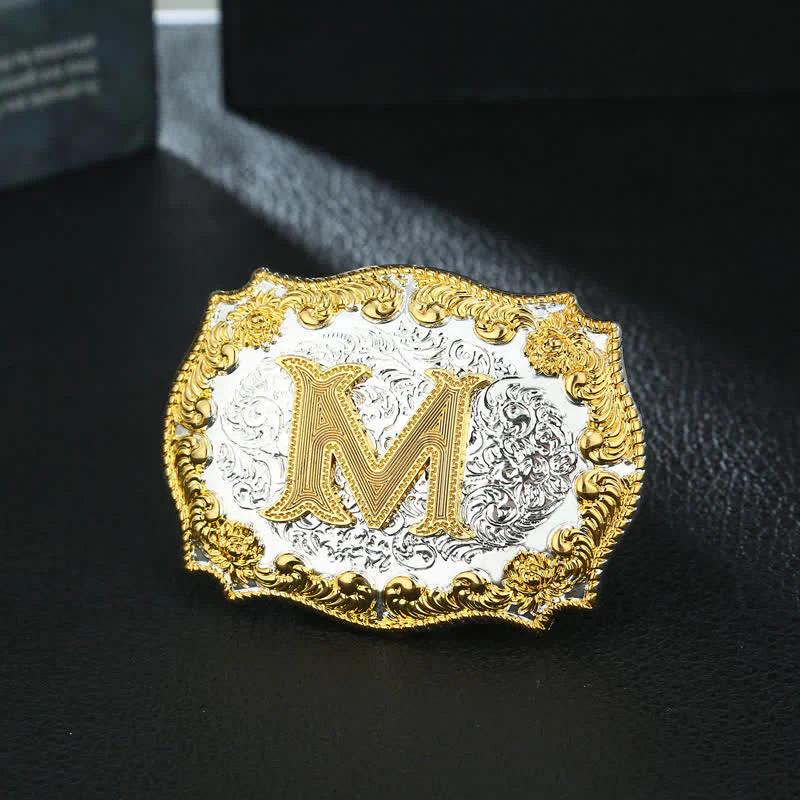 Men's DIY Golden Initial Letter Buckle Leather Belt
