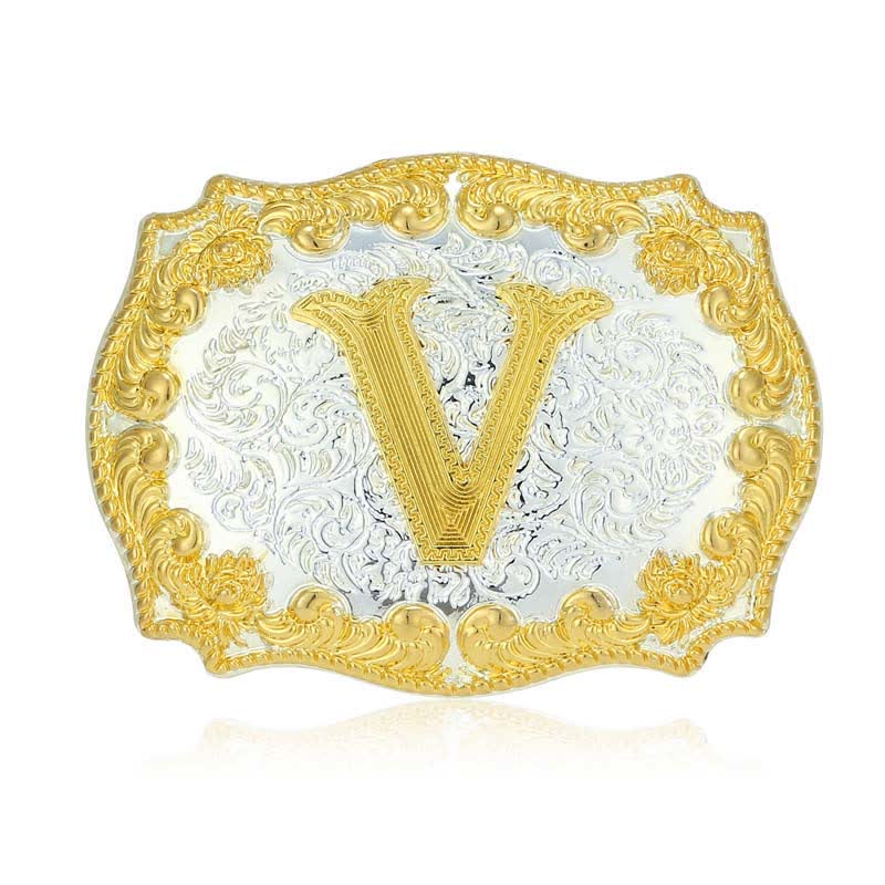 Men's DIY Golden Initial Letter Buckle Leather Belt - Image 27