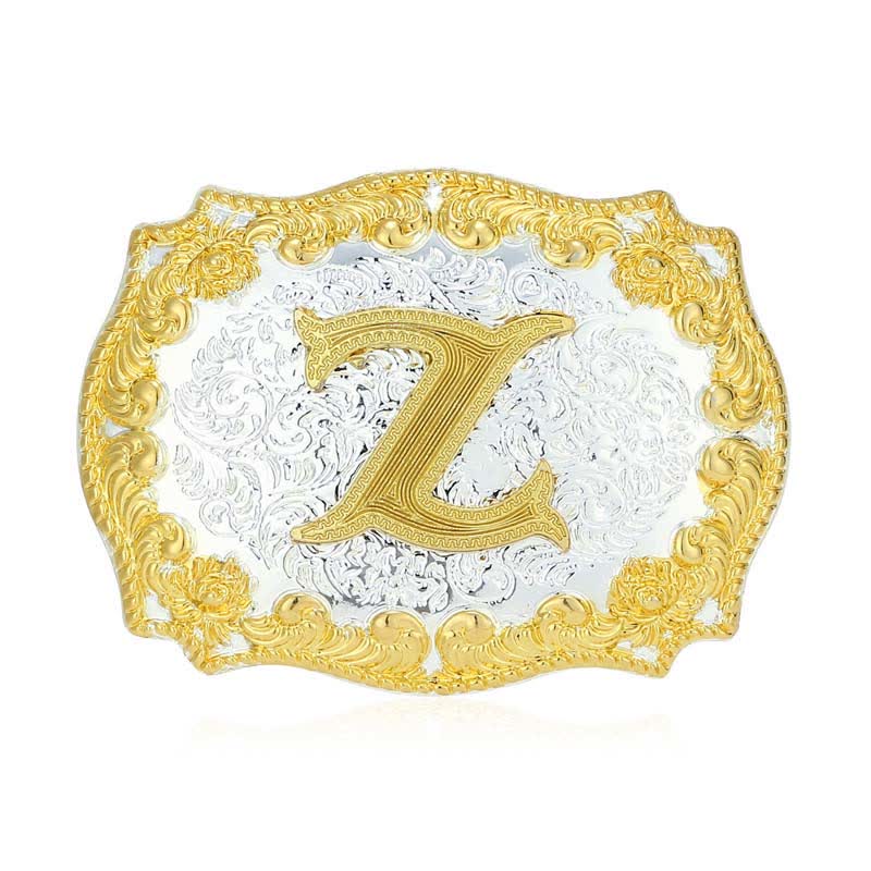 Men's DIY Golden Initial Letter Buckle Leather Belt - Image 31