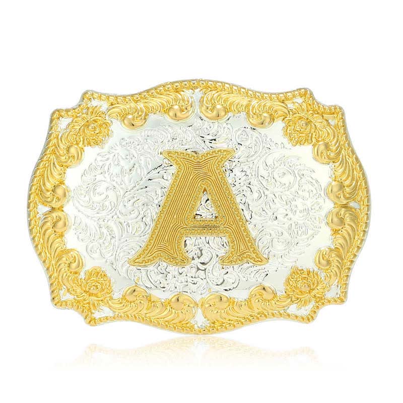 Men's DIY Golden Initial Letter Buckle Leather Belt - Image 6