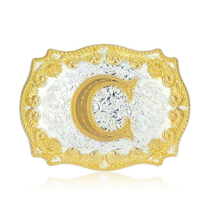 Men's DIY Golden Initial Letter Buckle Leather Belt - Image 8