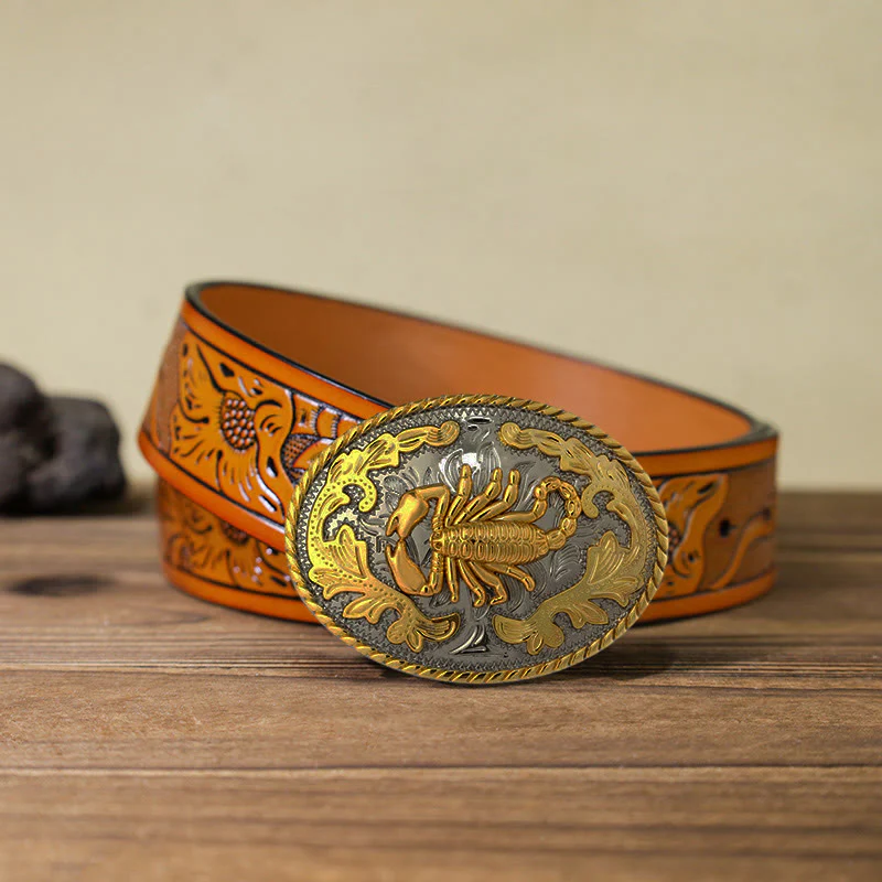 Men's DIY Golden Scorpion Buckle Leather Belt - Image 26