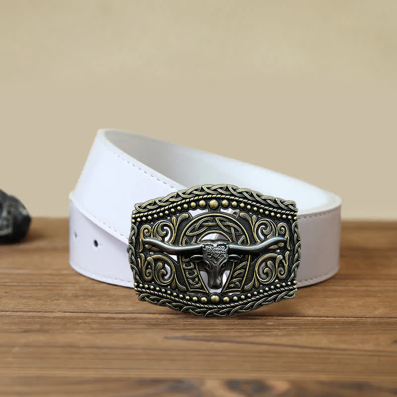 Men's DIY Hollow Bull Head Buckle Leather Belt - Image 6