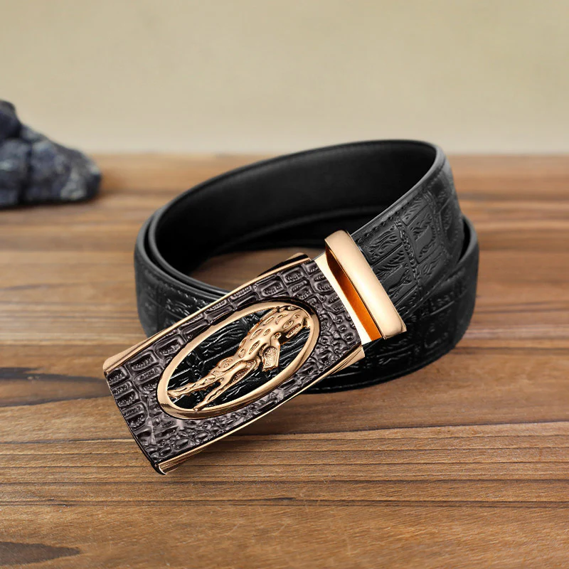 Men's DIY Hollow Crocodile Automatic Buckle Leather Belt - Image 4