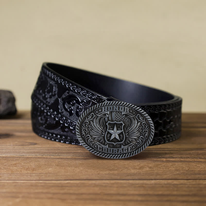 Men's DIY Honor Courage Eagle Wings Buckle Leather Belt - Image 13