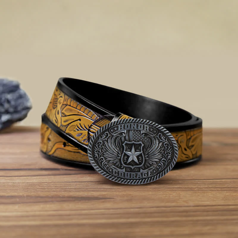 Men's DIY Honor Courage Eagle Wings Buckle Leather Belt - Image 17