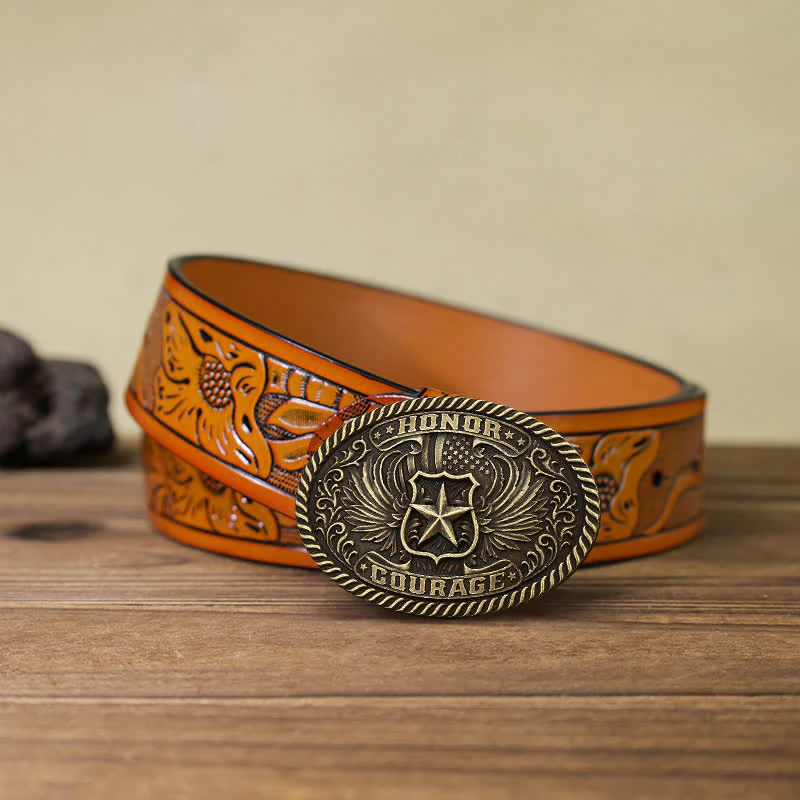 Men's DIY Honor Courage Eagle Wings Buckle Leather Belt - Image 18
