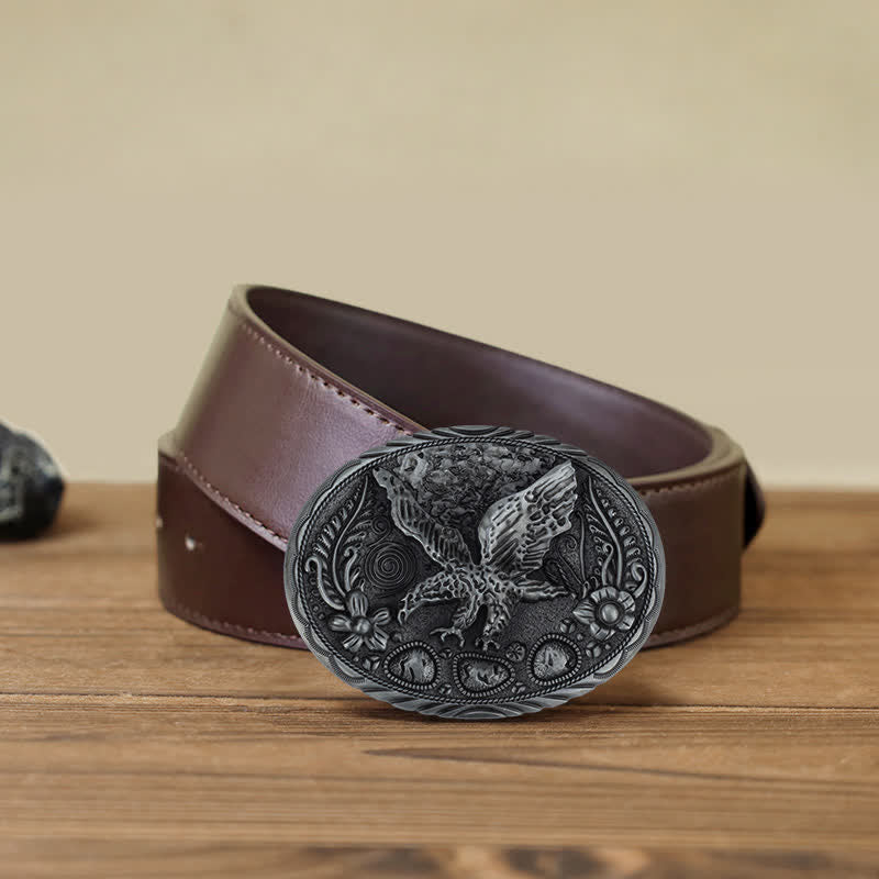 Men's DIY Horse Eagle Embossed Buckle Leather Belt - Image 13