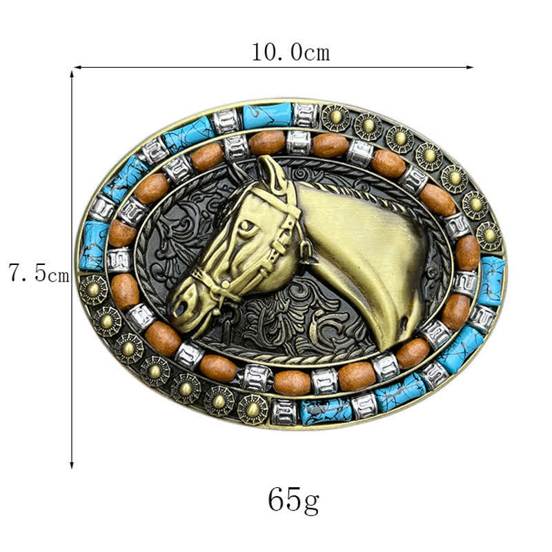 Men's DIY Horse Head Turquoise Buckle Leather Belt - Image 5