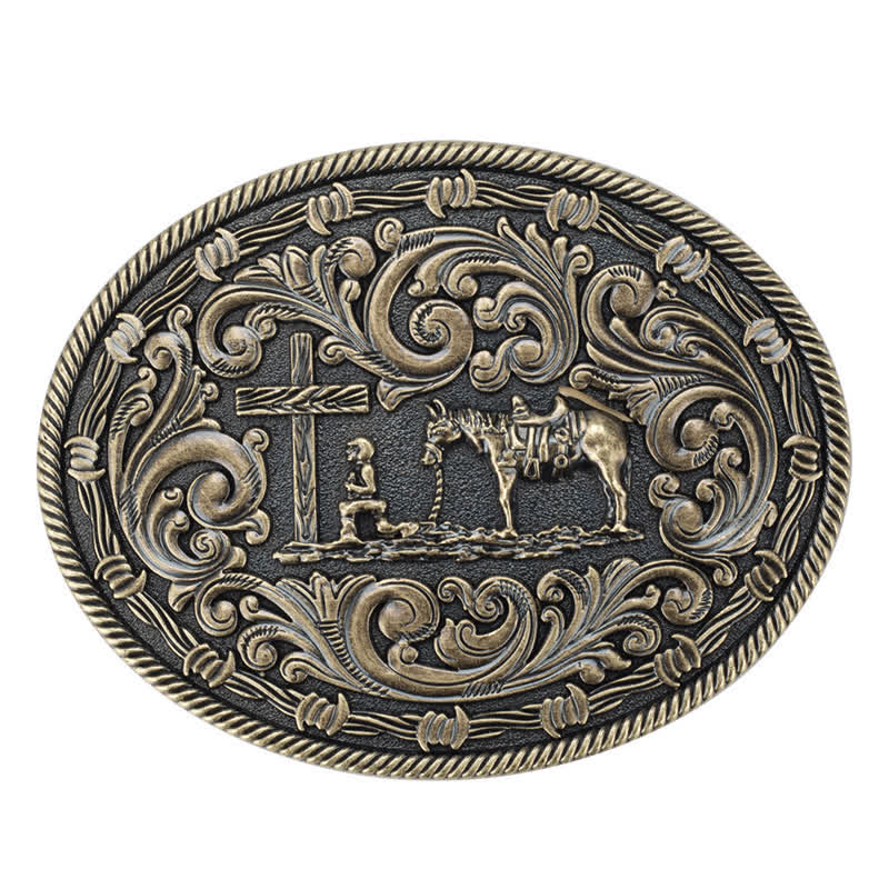 Men's DIY Horseman Kneeling Buckle Leather Belt - Image 13