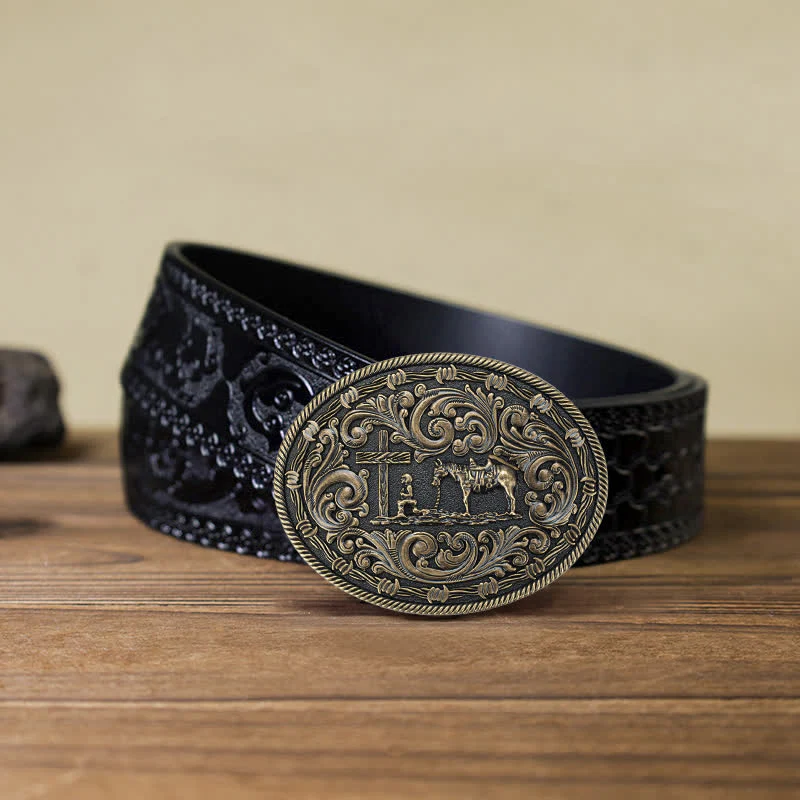 Men's DIY Horseman Kneeling Buckle Leather Belt - Image 18