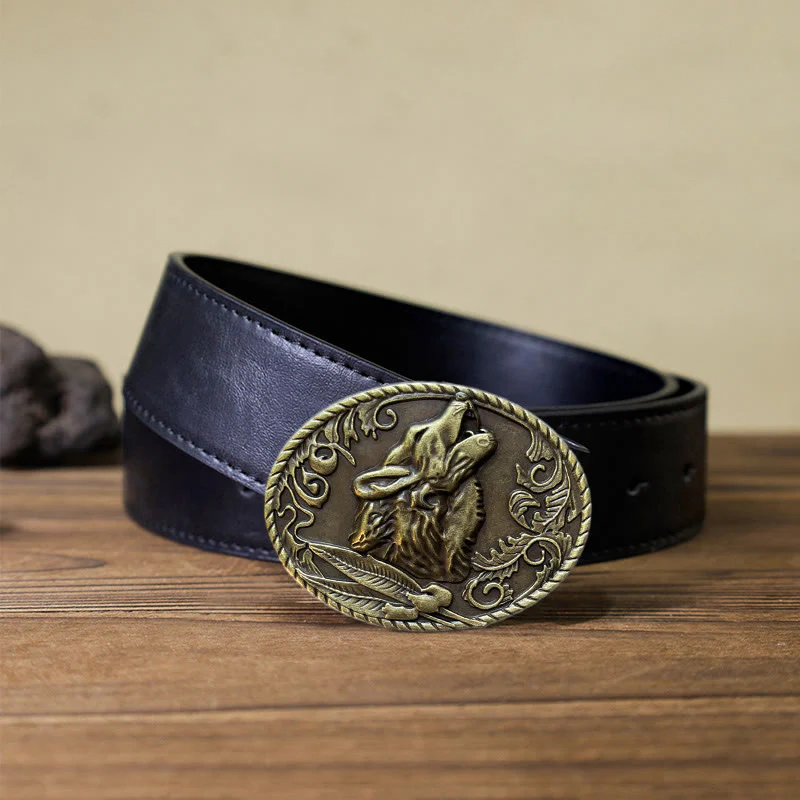 Men's DIY Howling Wolf Head Buckle Leather Belt - Image 7