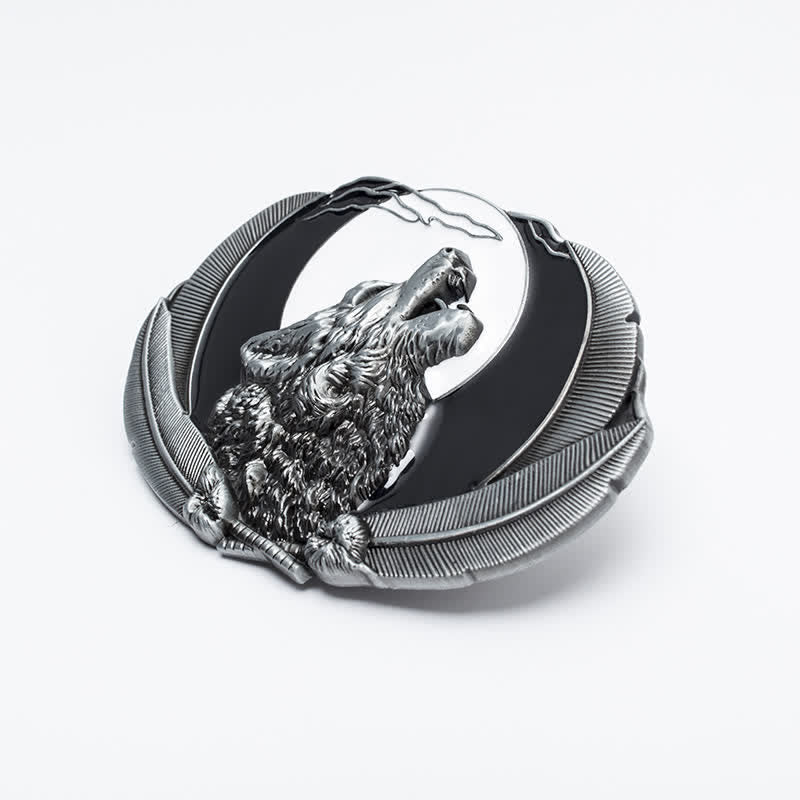 Men's DIY Howling Wolf Moon Oval Buckle Leather Belt - Image 5