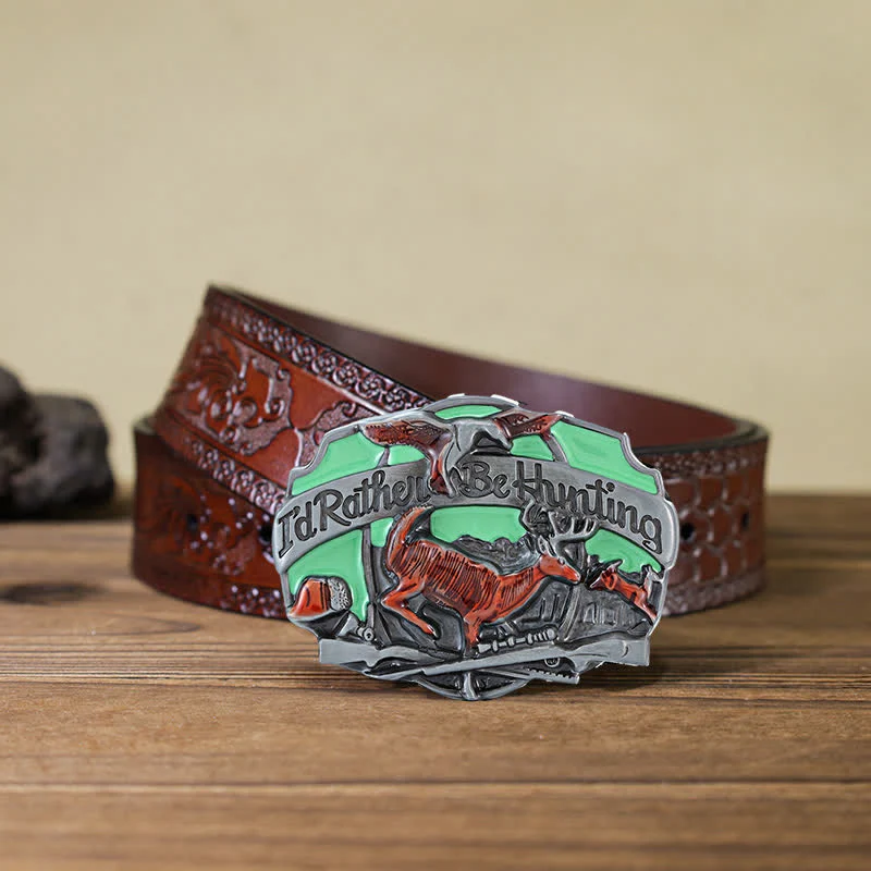 Men's DIY Hunting Deer In The Wild Buckle Leather Belt - Image 12