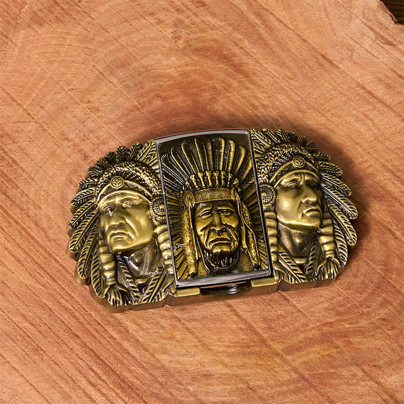 Men's DIY Indian Chief Head Leather Belt with Hidden Lighter - Image 3