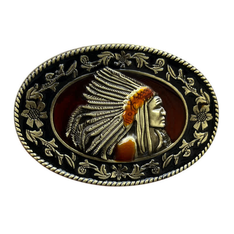 Men's DIY Indian Chief Tribal Buckle Leather Belt - Image 4