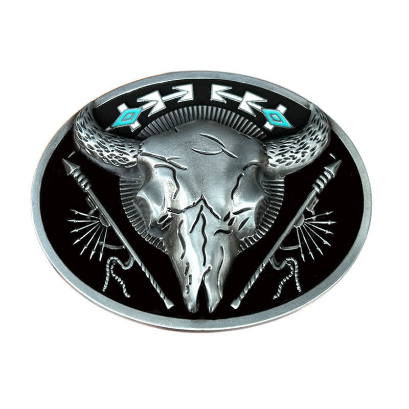 Men's DIY Indian Theme Bull Skull Buckle Leather Belt - Image 4