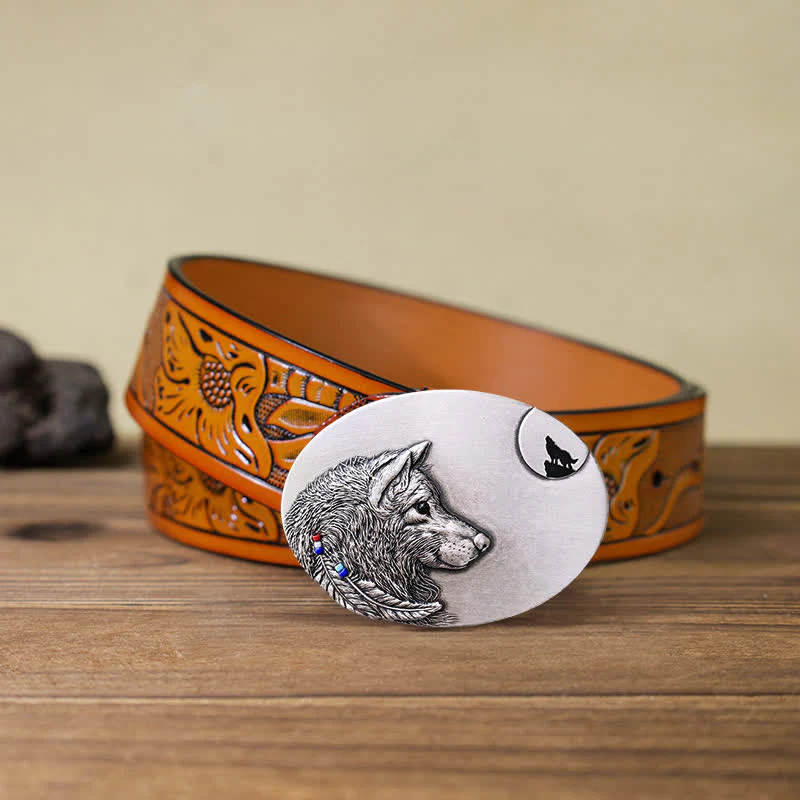 Men's DIY Indian Wolf Buckle Leather Belt - Image 10