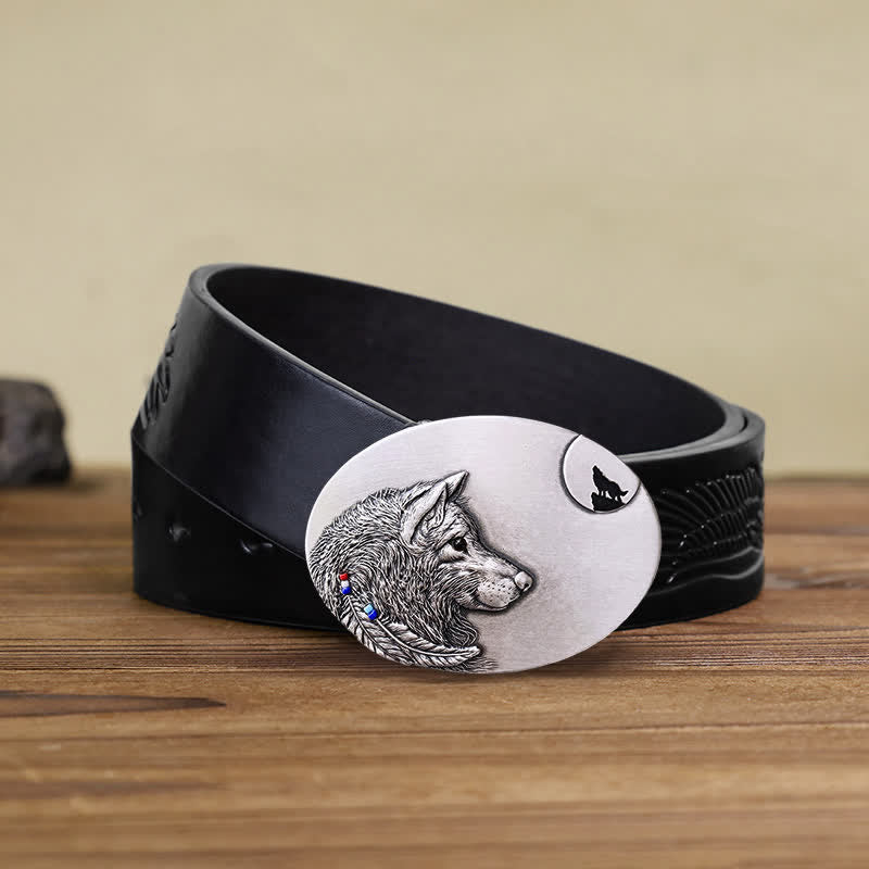 Men's DIY Indian Wolf Buckle Leather Belt - Image 5