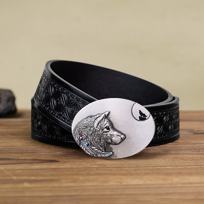 Men's DIY Indian Wolf Buckle Leather Belt - Image 6