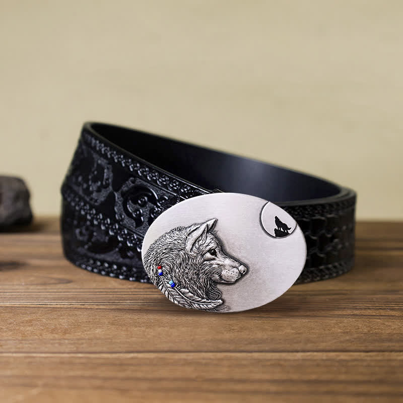 Men's DIY Indian Wolf Buckle Leather Belt - Image 7