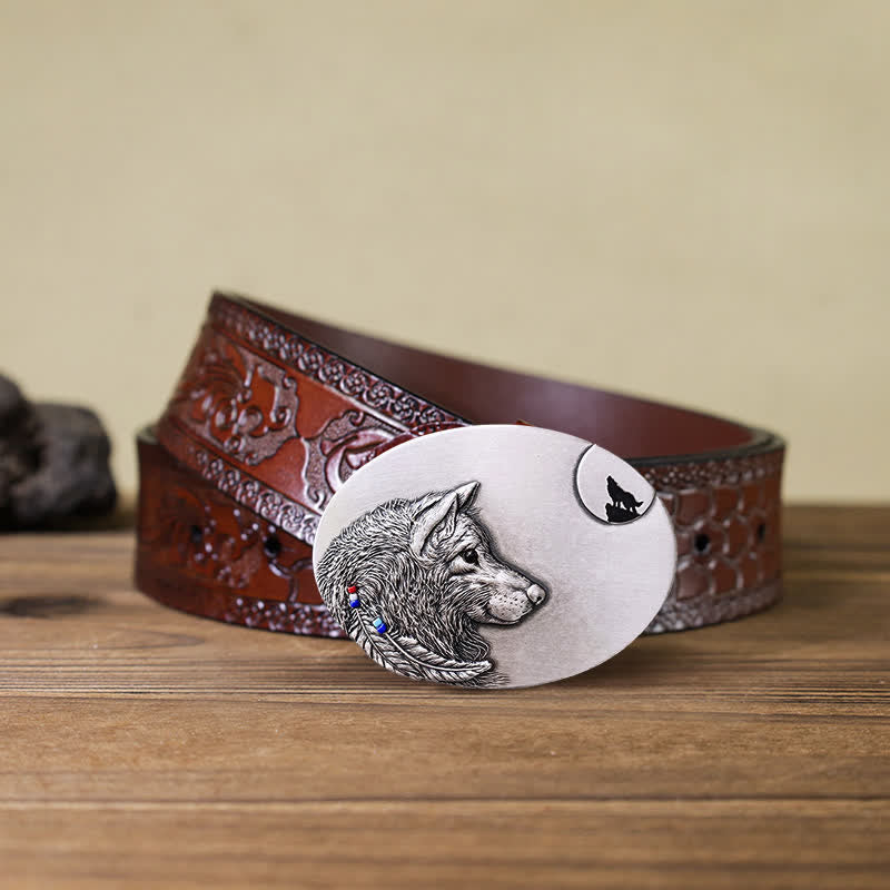 Men's DIY Indian Wolf Buckle Leather Belt - Image 8