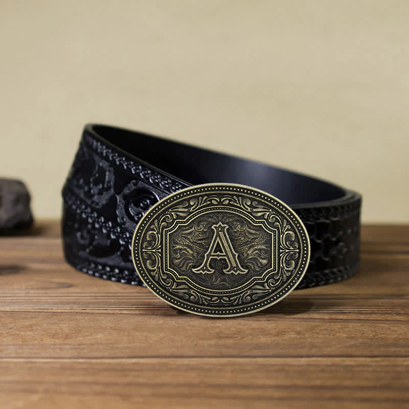 Men's DIY Initial Letter Patterned Buckle Leather Belt - Image 10