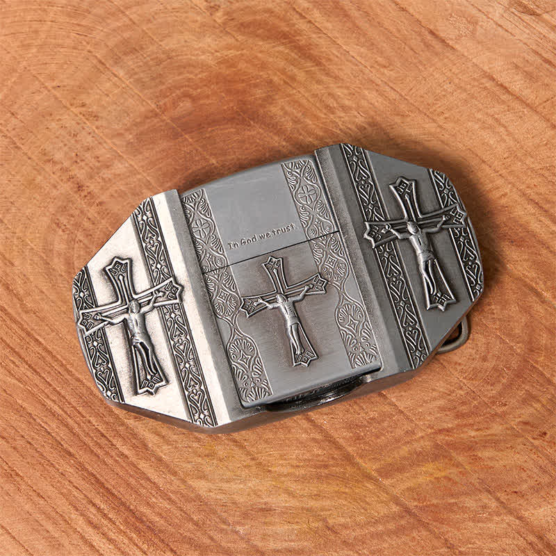 Men's DIY Jesus Cross Leather Belt with Hidden Lighter - Image 2