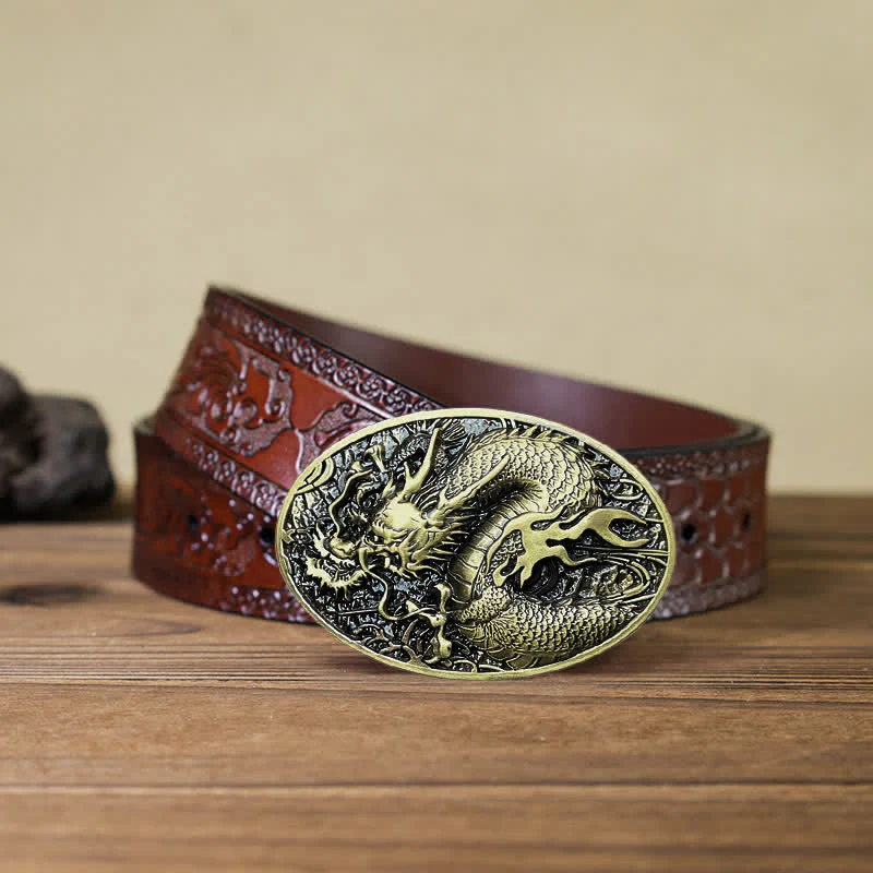 Men's DIY Large Fire Dragon Buckle Leather Belt - Image 18