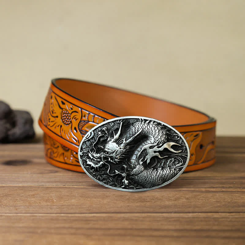 Men's DIY Large Fire Dragon Buckle Leather Belt - Image 23