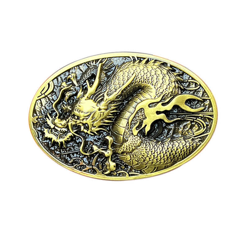 Men's DIY Large Fire Dragon Buckle Leather Belt - Image 4