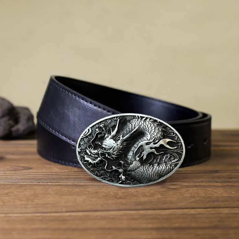 Men's DIY Large Fire Dragon Buckle Leather Belt - Image 5