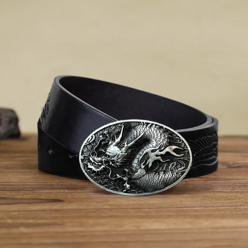 Men's DIY Large Fire Dragon Buckle Leather Belt - Image 8