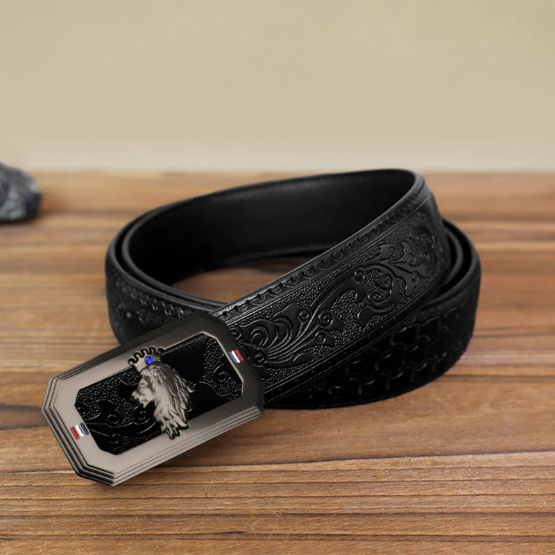 Men's DIY Lion Head Automatic Buckle Leather Belt - Image 18