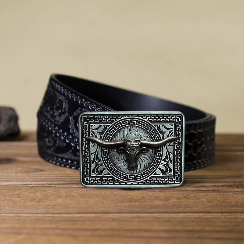 Men's DIY  Weatern Buckle Leather Belt - Image 15