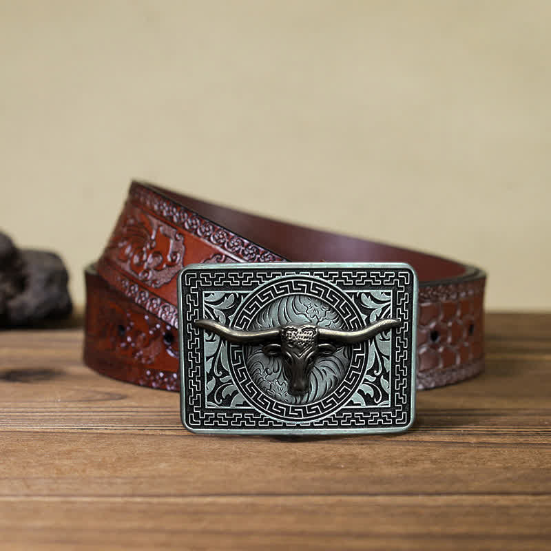 Men's DIY  Weatern Buckle Leather Belt - Image 18