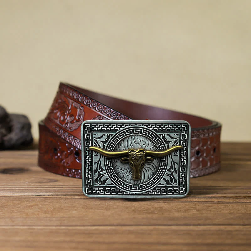 Men's DIY  Weatern Buckle Leather Belt - Image 19