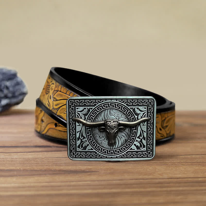 Men's DIY  Weatern Buckle Leather Belt - Image 21