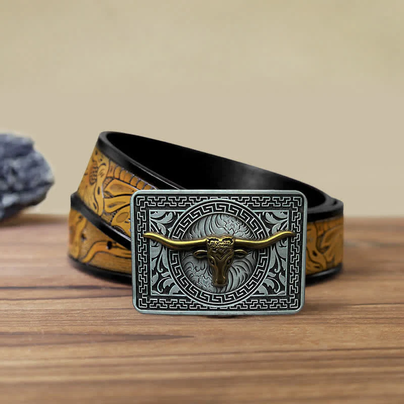 Men's DIY  Weatern Buckle Leather Belt - Image 22