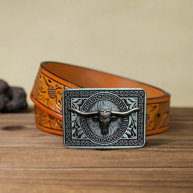 Men's DIY  Weatern Buckle Leather Belt - Image 24