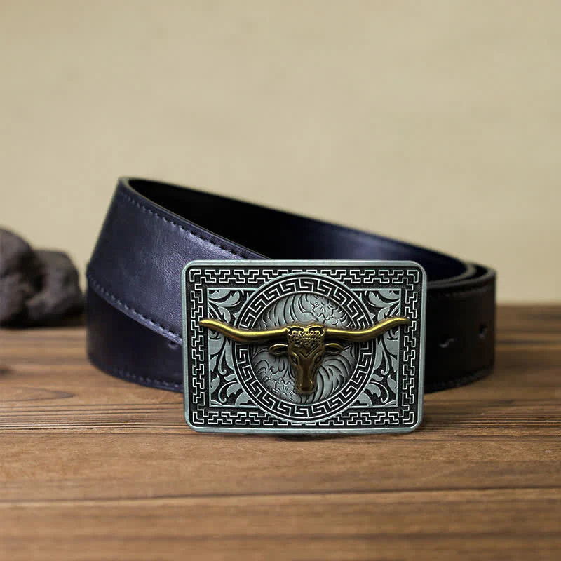 Men's DIY  Weatern Buckle Leather Belt - Image 7