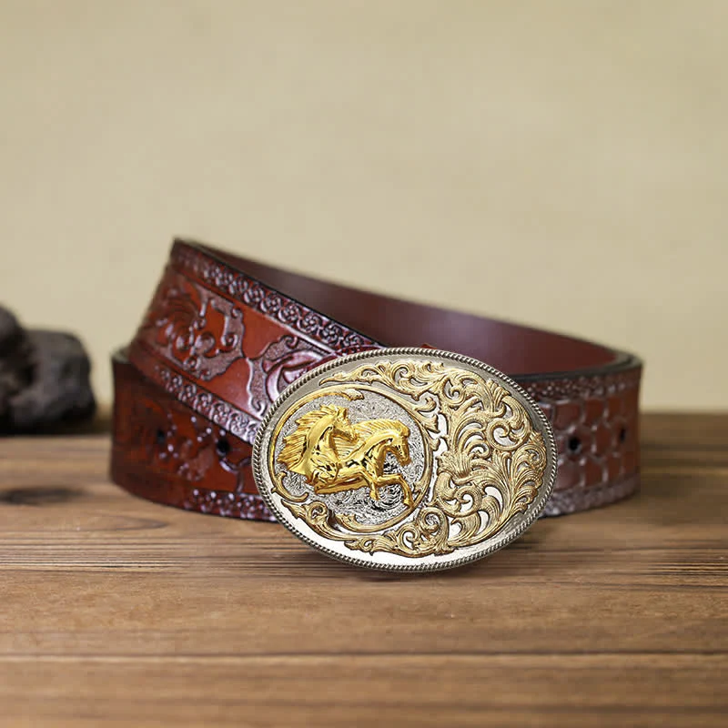 Men's DIY Luxury Gold Horse Head Buckle Leather Belt - Image 10