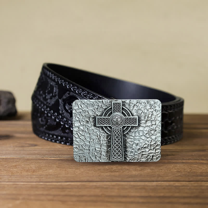 Men's DIY Medievel Style Celtic Cross Buckle Leather Belt - Image 7