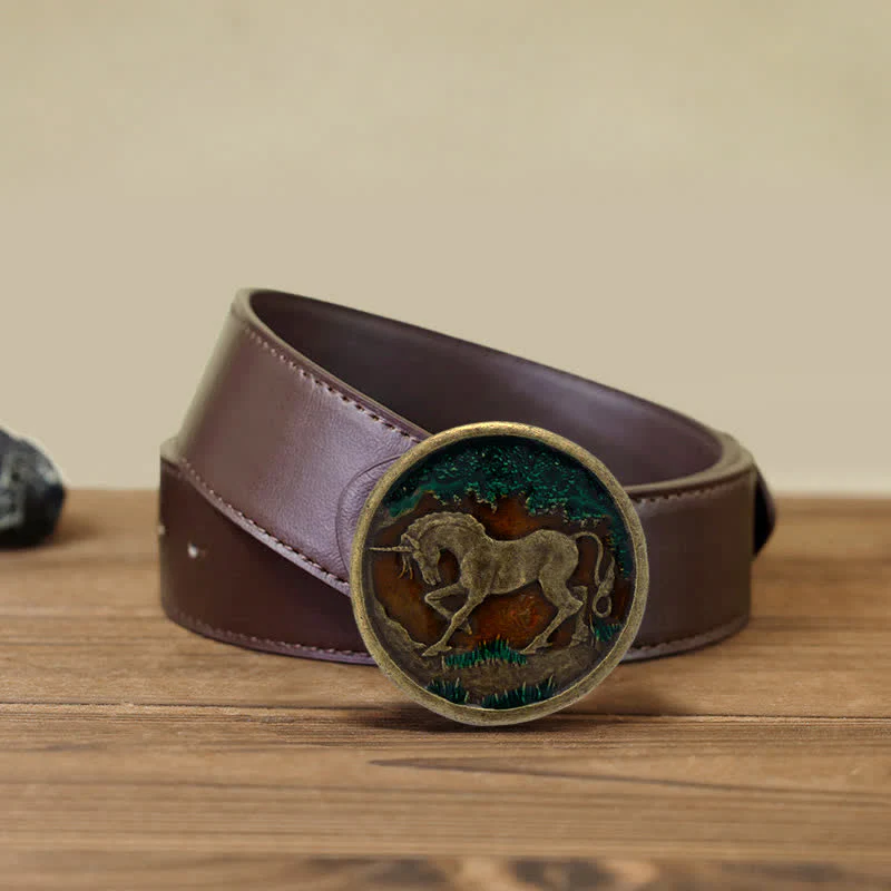 Men's DIY Mystical Unicorn Antique Bronze Buckle Leather Belt - Image 9