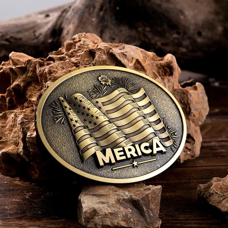 Men's DIY Native American Flag Texas Style Buckle Leather Belt - Image 8