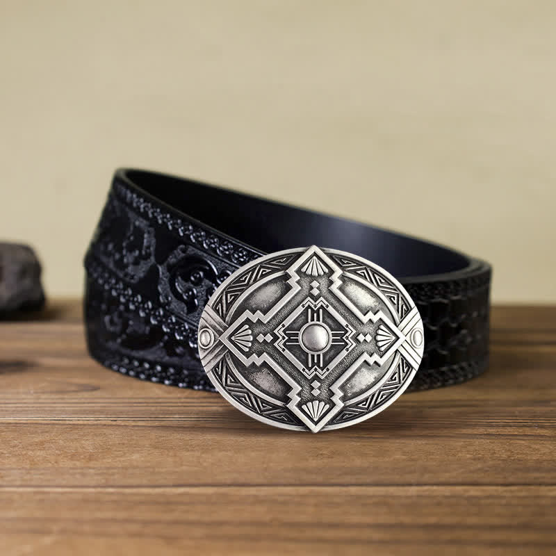 Men's DIY Native Indian Western Buckle Leather Belt - Image 19