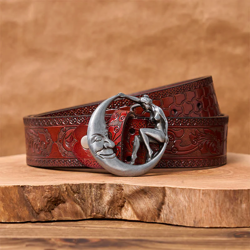Men's DIY Novelty Moon Lady Buckle Leather Belt - Image 9