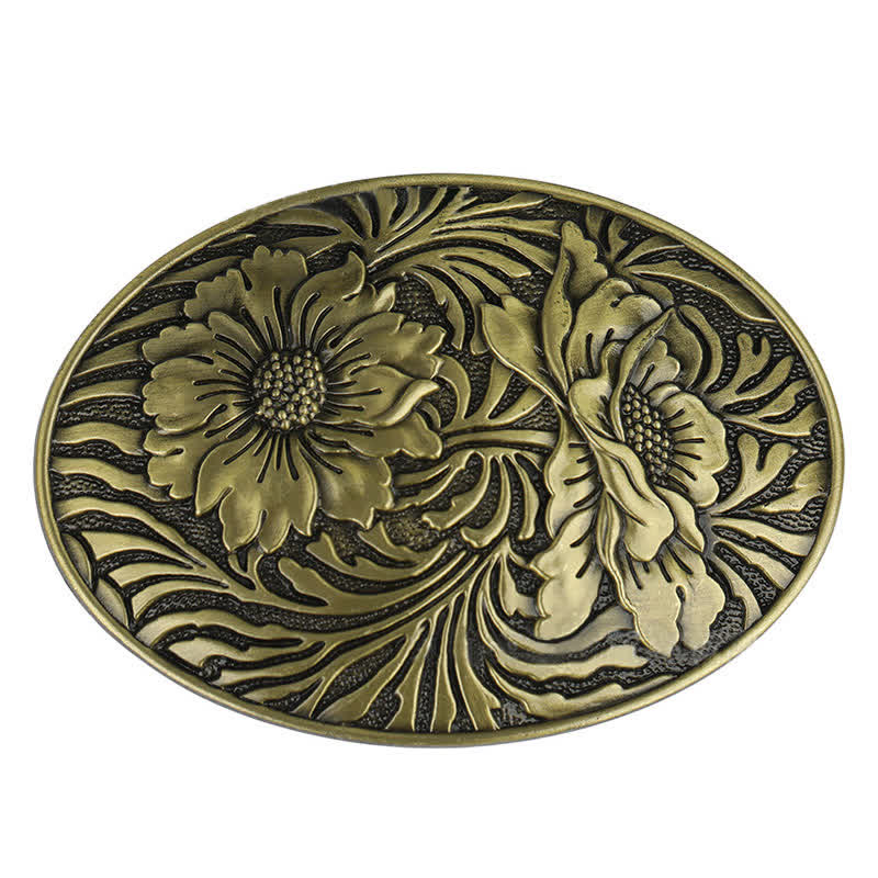 Men's DIY Oval Western Floral Buckle Leather Belt - Image 11